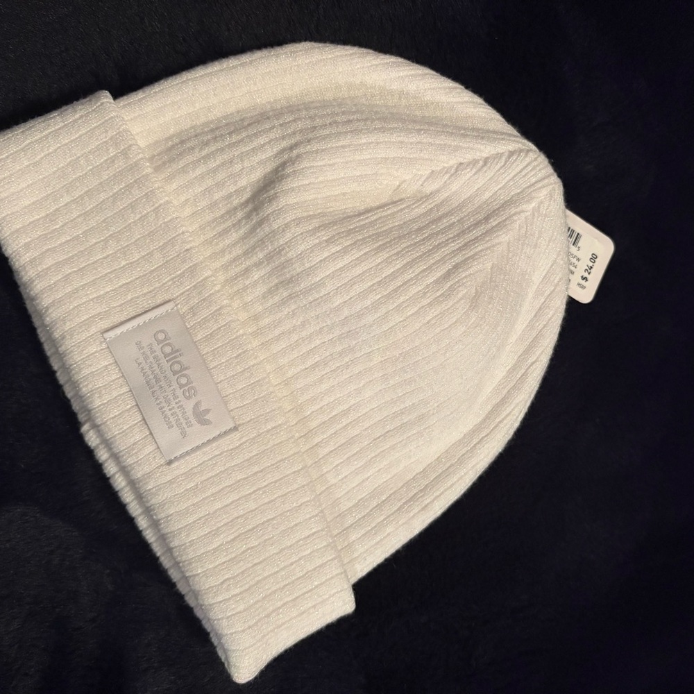Adidas White Sparkly Ribbed Knit Beanie